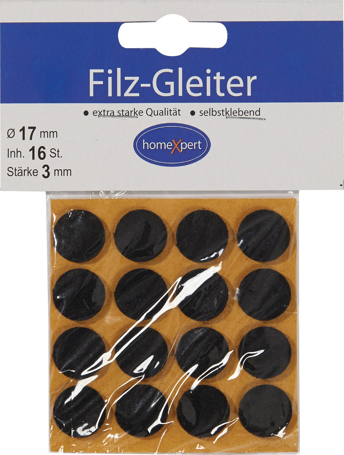 Filzgleiter 17 mm braun selbstklebend von HANSI-Siebert – 16 Stück SB-Karte