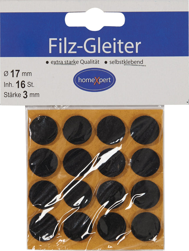 Filzgleiter 17 mm braun selbstklebend von HANSI-Siebert – 16 Stück SB-Karte