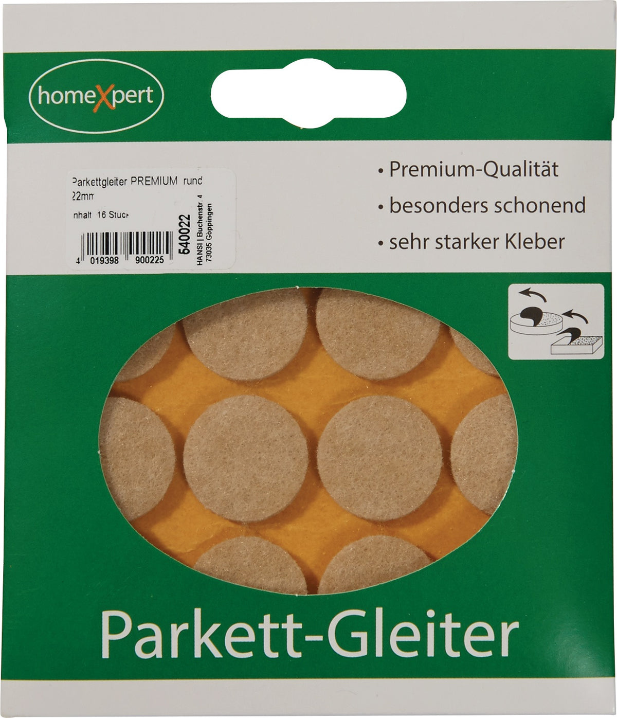 HANSI Parkettgleiter Premium 22 mm Filz natur rund selbstklebend – 16 Stück