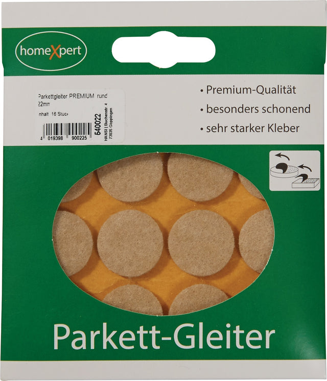 HANSI Parkettgleiter Premium 22 mm Filz natur rund selbstklebend – 16 Stück
