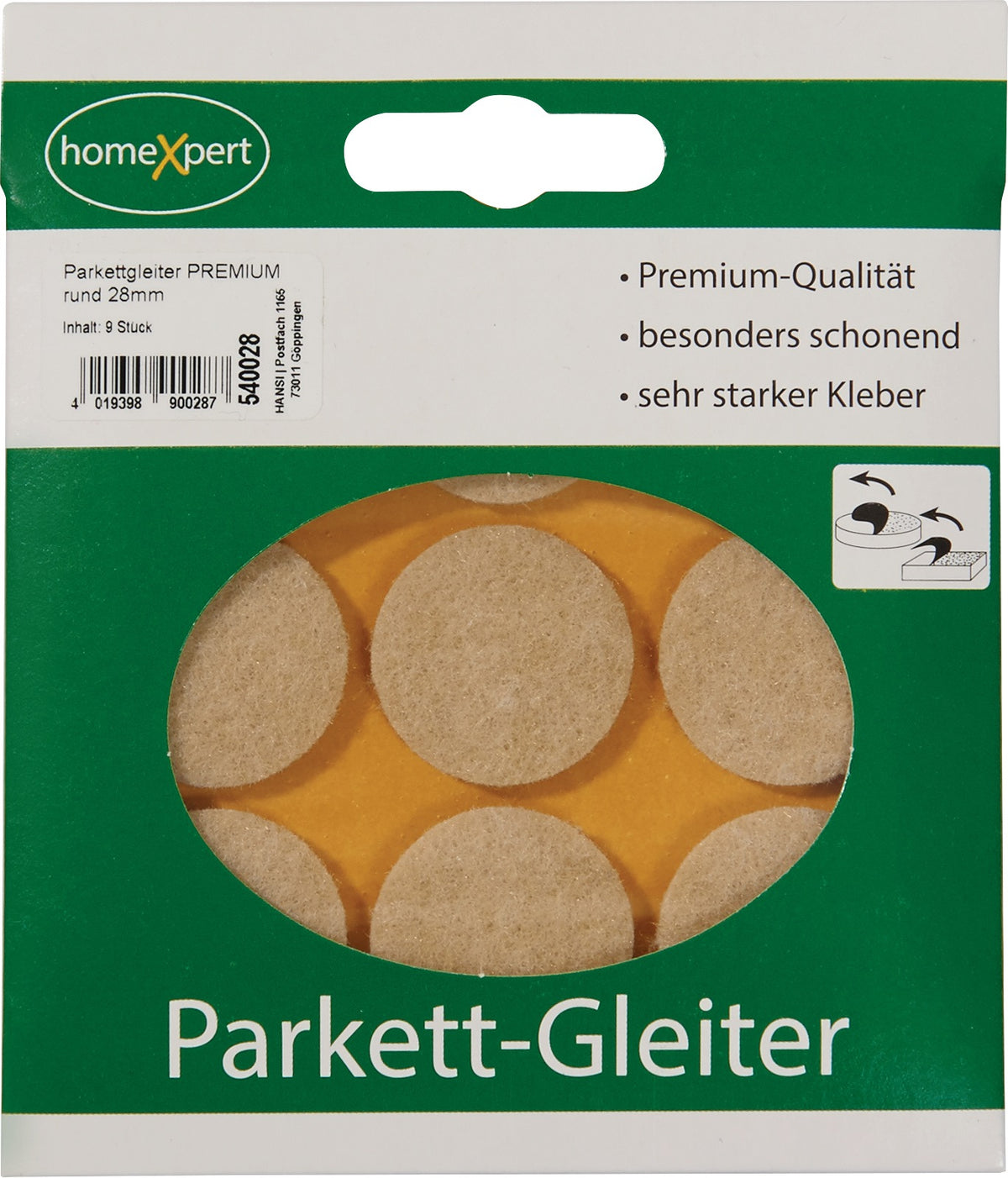 HANSI Parkettgleiter Premium 22 mm Filz natur rund selbstklebend – 16 Stück