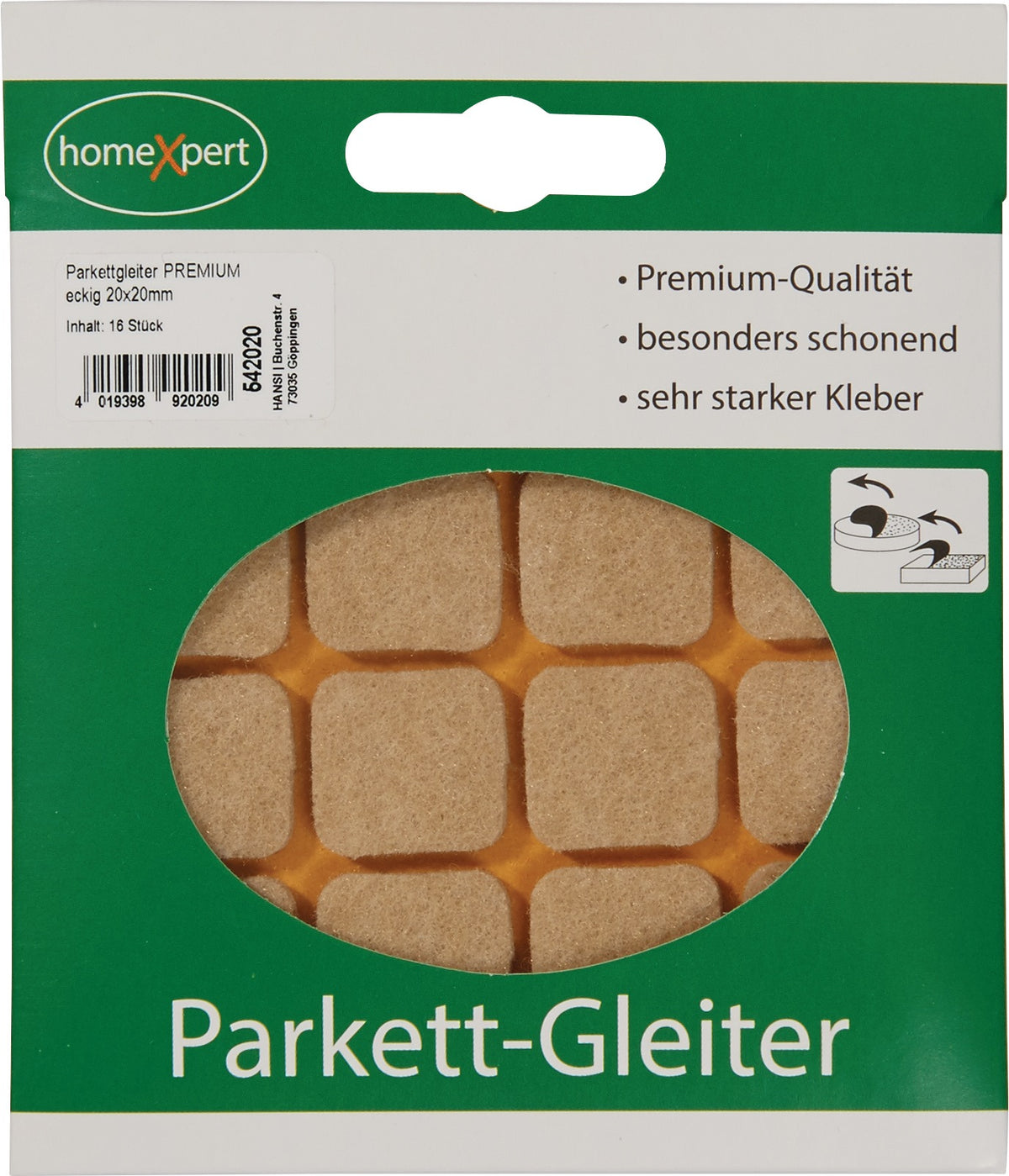 HANSI Parkettgleiter Premium 22 mm Filz natur rund selbstklebend – 16 Stück