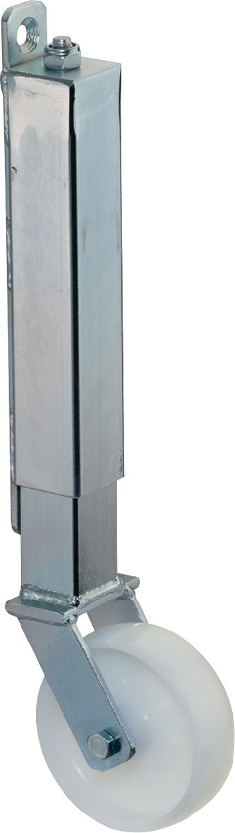 BS ROLLEN Torrolle 100 mm mit Anschraubplatte, 70 kg Tragfähigkeit, Kunststoffrad, Federweg 60 mm