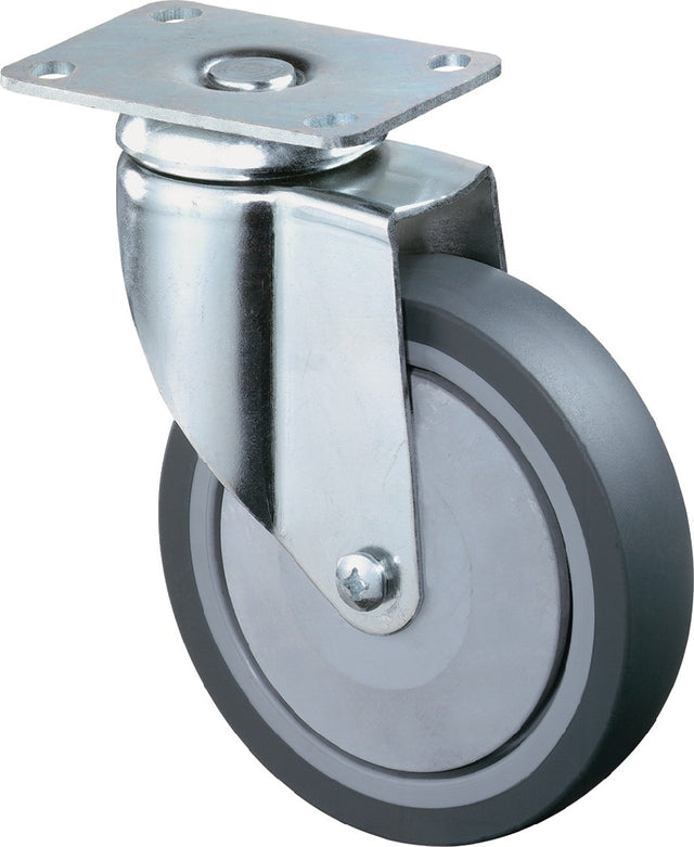 BS ROLLEN Lenkrolle 100 mm mit Anschraubplatte, Gummi grau, Tragfähigkeit 80 kg