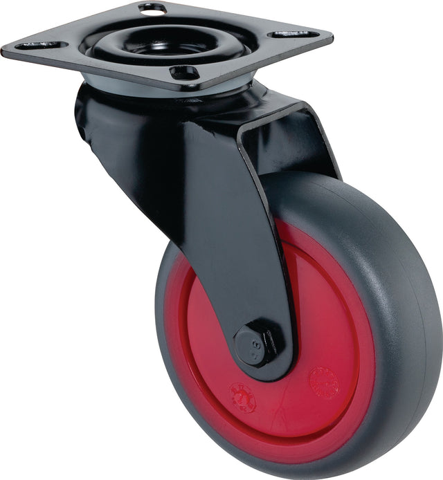 BS ROLLEN Lenkrolle 50 mm mit Anschraubplatte, Kugellager, Gummi grau, 50 kg Tragfähigkeit