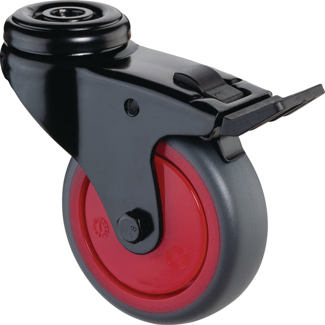 BS ROLLEN Lenkrolle mit Totalfeststeller 50 mm, Tragfähigkeit 50 kg, Gummi grau, Kugellager