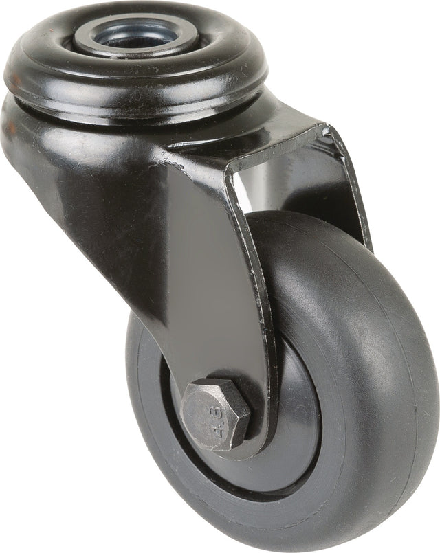 BS ROLLEN Lenkrolle 50 mm mit Rückenloch, Kugellager, Gummi schwarz, 50 kg Tragfähigkeit