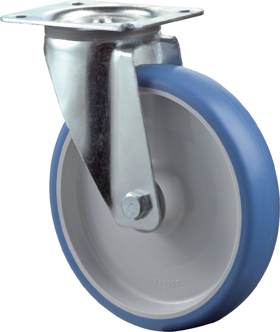 BS ROLLEN Lenkrolle 150 mm Polyurethan blau, 230 kg Tragfähigkeit, Anschraubplatte