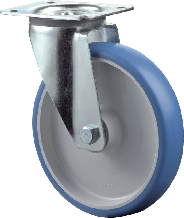 BS ROLLEN Lenkrolle 150 mm Polyurethan blau, 230 kg Tragfähigkeit, Anschraubplatte