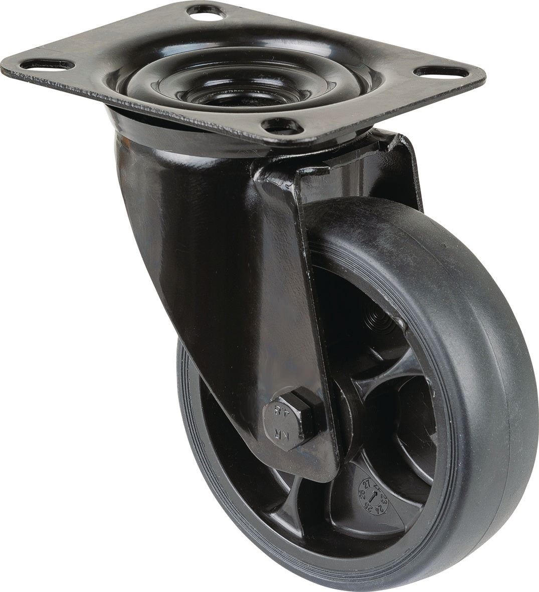 BS ROLLEN Lenkrolle 80 mm Gummi, 100 kg Tragfähigkeit, Anschraubplatte L104xB80