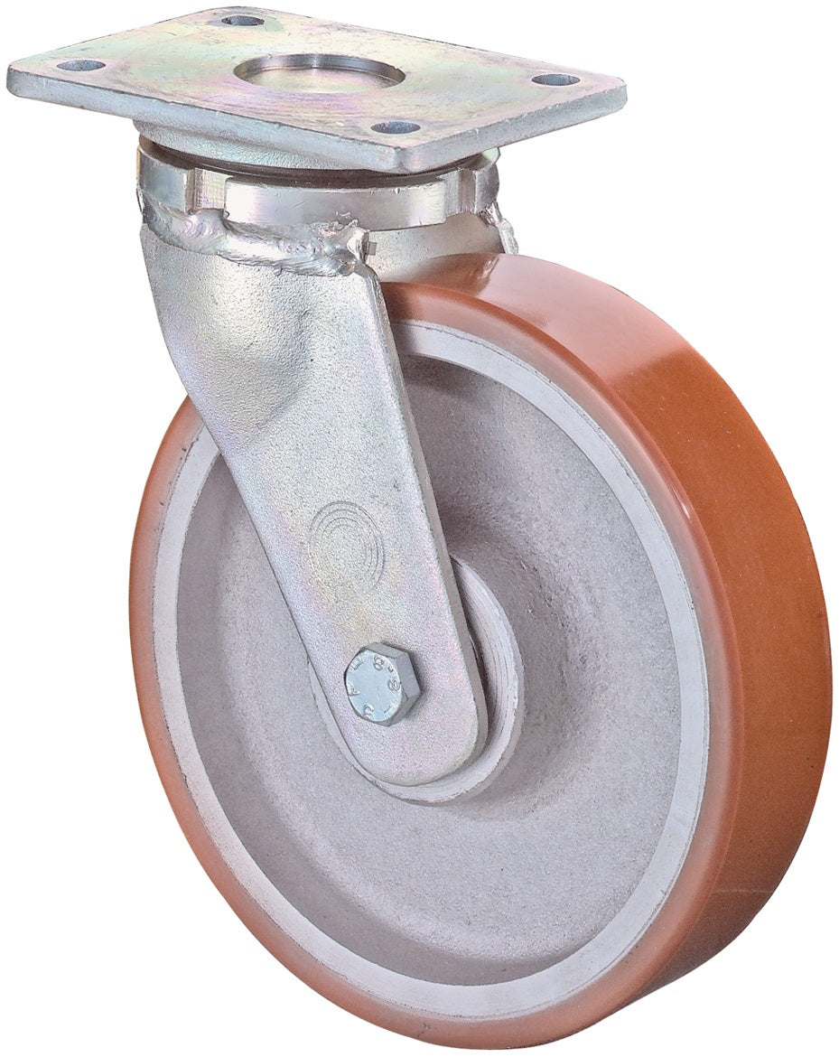 BS ROLLEN Schwerlast-Lenkrolle 125 mm Guß-Polyurethan, 550 kg, mit Anschraubplatte
