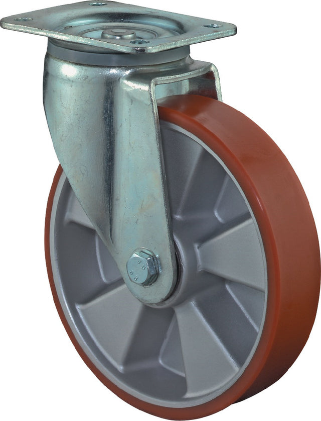 BS ROLLEN Schwerlastlenkrolle 125 mm – 450 kg Tragfähigkeit, Gusspolyurethan-Rad, Plattenbefestigung