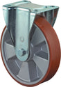 BS ROLLEN Schwerlast-Bockrolle 125 mm mit Guss-Polyurethan-Rad, 450 kg Tragfähigkeit, Plattenbefestigung