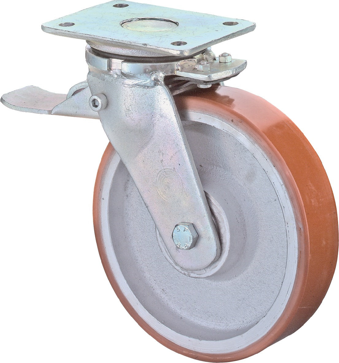 BS ROLLEN Schwerlastlenkrolle 150 mm mit Feststeller, Tragfähigkeit 800 kg, Guß-Polyurethan