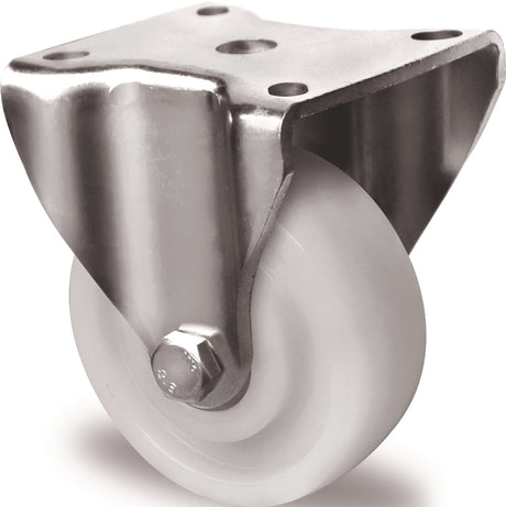 PROMAT Schwerlast-Bockrolle 100 mm, 500 kg Tragfähigkeit, Polyamid weiß, Platte 100x88 mm