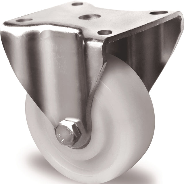 PROMAT Schwerlast-Bockrolle 100 mm, 500 kg Tragfähigkeit, Polyamid weiß, Platte 100x88 mm