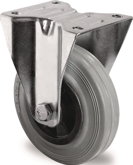 PROMAT Bockrolle 160 mm Vollgummi mit Rollenlager, 135 kg Tragkraft, Plattenbefestigung