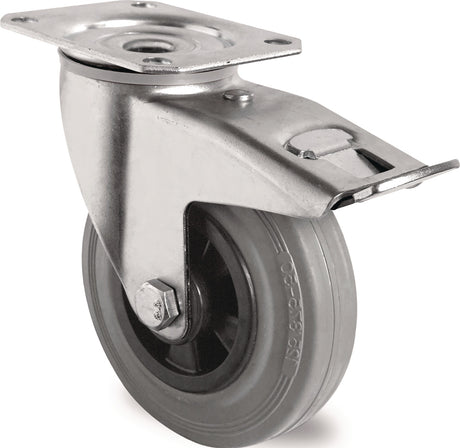 PROMAT Lenkrolle 160 mm mit Totalfeststeller, Vollgummi grau, Tragfähigkeit 135 kg