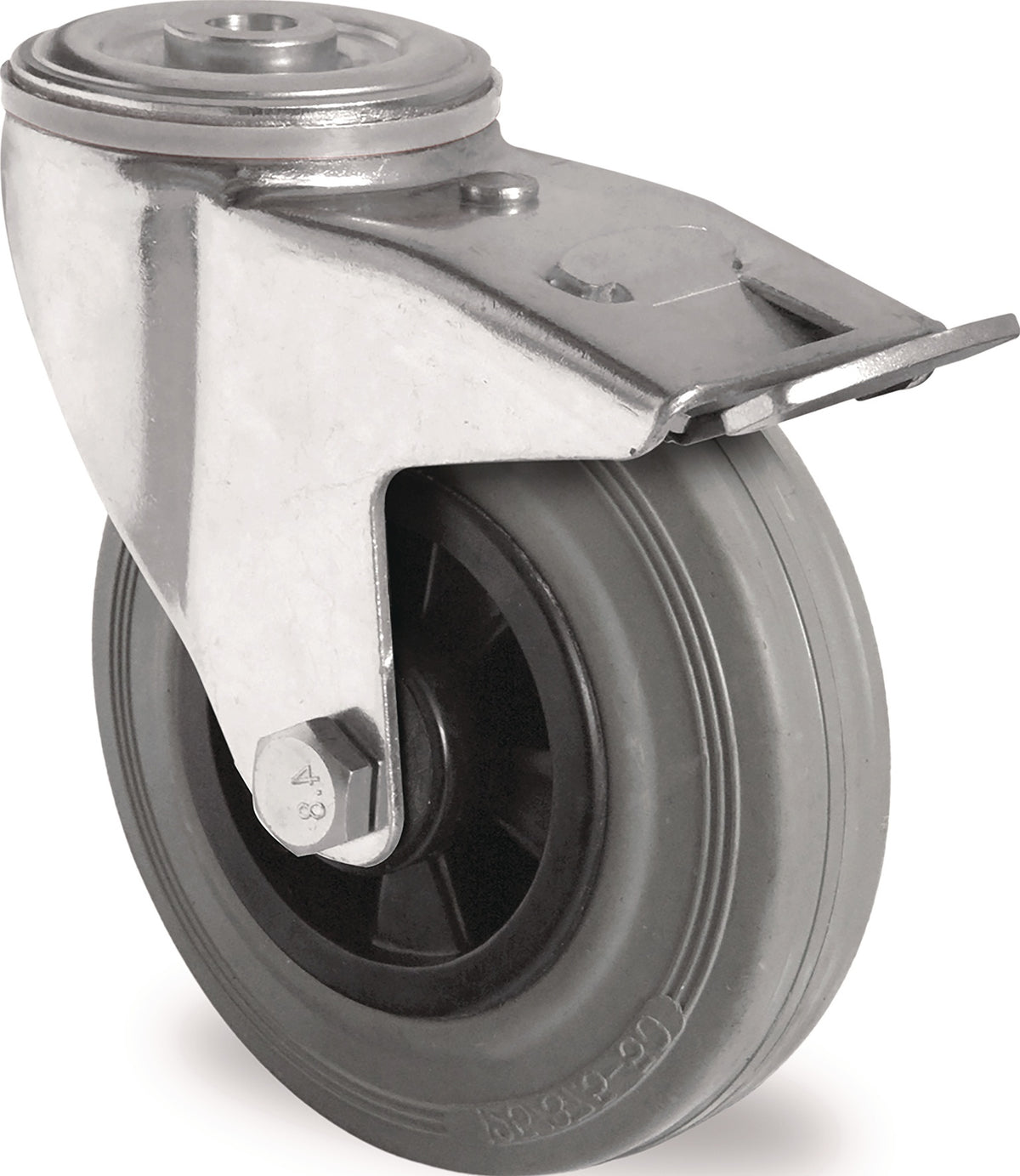 PROMAT Lenkrolle 160 mm mit Totalfeststeller, Rückenloch & Rollenlager, Tragfähigkeit 135 kg