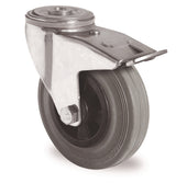 PROMAT Lenkrolle 160 mm mit Totalfeststeller, Rückenloch & Rollenlager, Tragfähigkeit 135 kg