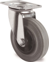 PROMAT Lenkrolle 80 mm mit Anschraubplatte, 70 kg Tragfähigkeit, Polypropylen-Rad, Rollenlager, grau