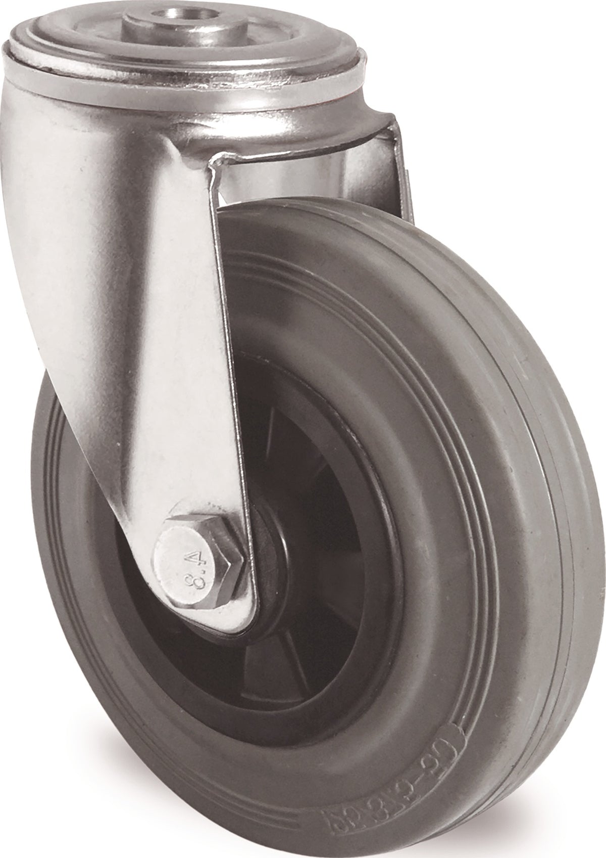 PROMAT Lenkrolle 80 mm mit Rückenlochbefestigung, 70 kg Tragfähigkeit, Vollgummi grau, Rollenlager
