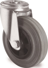 PROMAT Lenkrolle 80 mm mit Rückenlochbefestigung, 70 kg Tragfähigkeit, Vollgummi grau, Rollenlager