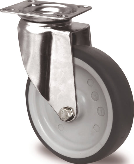 PROMAT Lenkrolle 75 mm Edelstahl TPE Gleitlager 75 kg mit Anschraubplatte