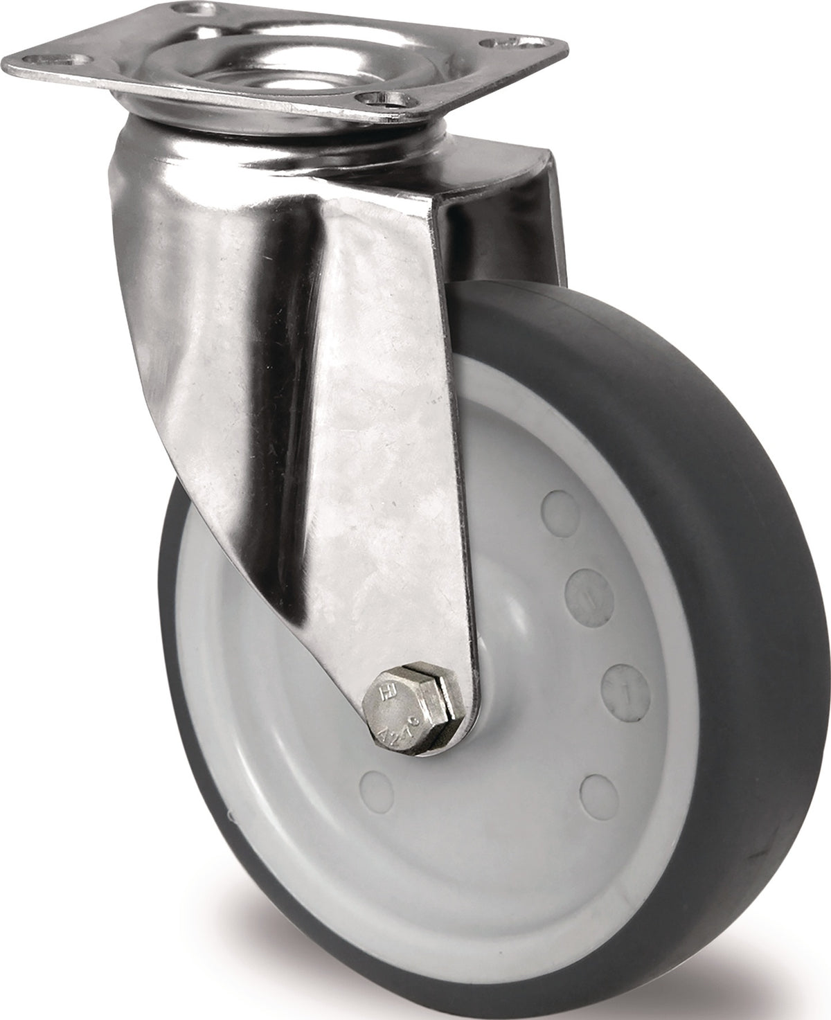 PROMAT Edelstahl-Lenkrolle 50 mm, 50 kg, TPE grau, Gleitlager, Anschraubplatte