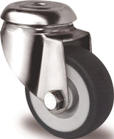 PROMAT Edelstahl-Lenkrolle 50 mm, 50 kg, TPE grau, Rückenloch, Gleitlager – rostfrei
