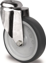PROMAT Edelstahl-Lenkrolle 50 mm, 50 kg, TPE grau, Rückenloch, Gleitlager – rostfrei