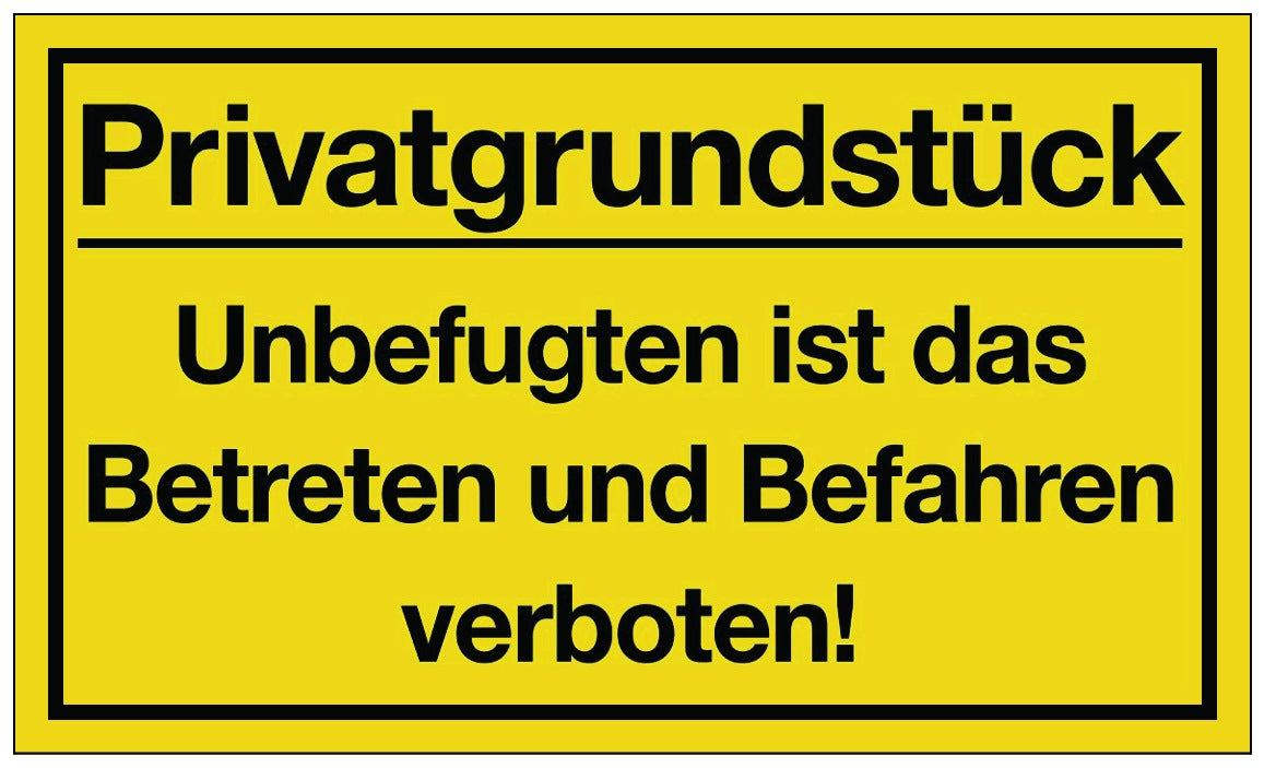 Hinweiszeichen Privatgrundstück 400x250 mm gelb schwarz Kunststoff von Siebdruck Jäger – 10 Stück