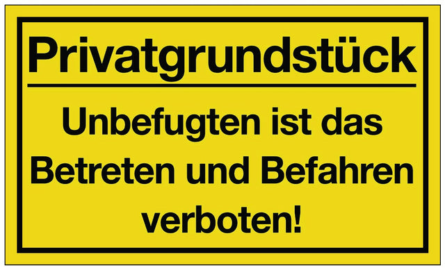 Hinweiszeichen Privatgrundstück 400x250 mm gelb schwarz Kunststoff von Siebdruck Jäger – 10 Stück