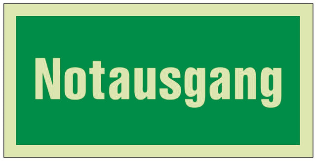 Rettungszeichen BGV A8 Notausgang grün/weiß von Siebdruck Jäger – 297 x 148 mm, lang nachleuchtend