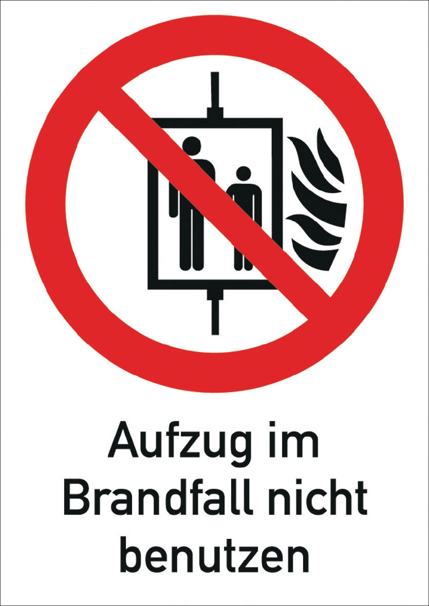 Siebdruck Jäger Verbotszeichen Aufzug im Brandfall nicht benutzen 185x131mm Folie