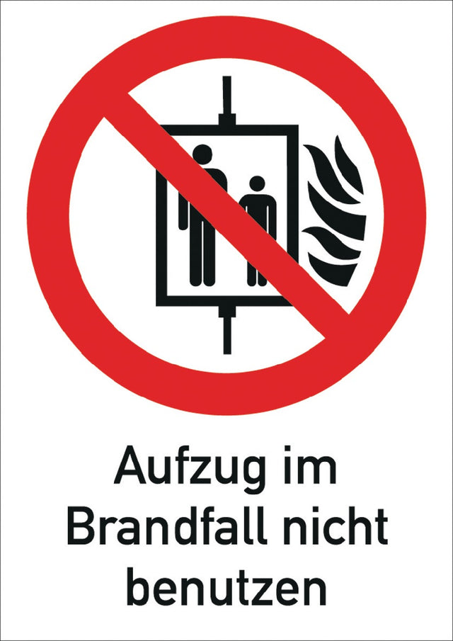 Siebdruck Jäger Verbotszeichen Aufzug im Brandfall nicht benutzen 185x131mm Folie