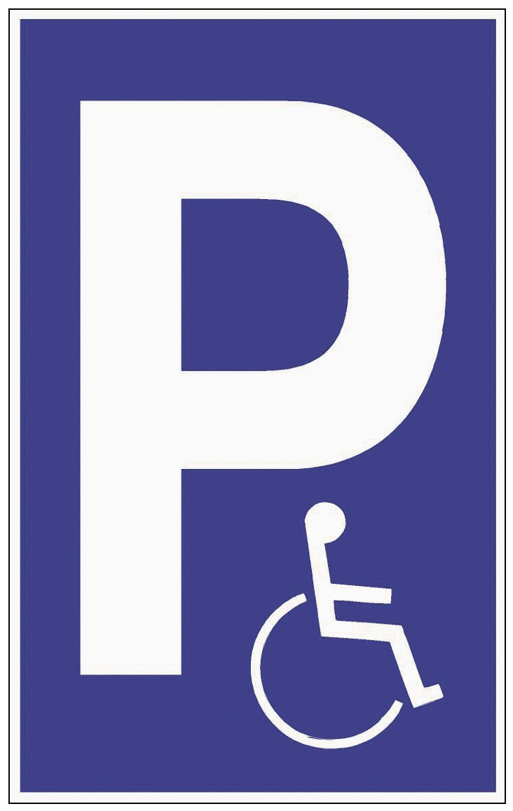 Parkplatzbeschilderung Parken für Behinderte L250xB400 mm Kunststoff blau/weiß von Siebdruck Jäger