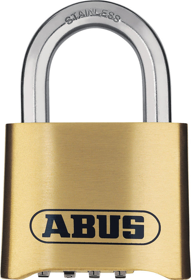 ABUS Zahlenvorhangschloss 180IB/50 B/SB – Messing, 4-stelliger Code, Edelstahlbügel, wetterbeständig