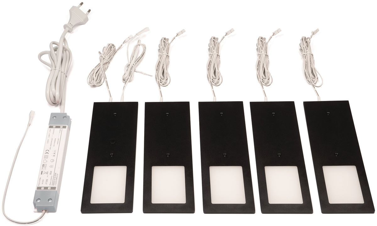 L&S Anbauleuchte Planar L neutralweiß 24V DC 3x3 W schwarz – LED-Möbelbeleuchtung mit Dimmfunktion