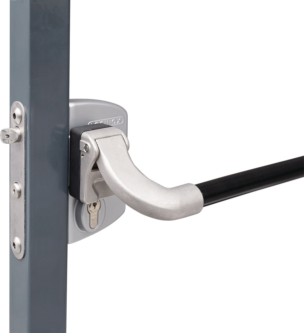 LOCINOX Panikschloss anthrazitgrau – 4-Loch-Montage für 40–60 mm Profile, Riegelabstand 60 mm