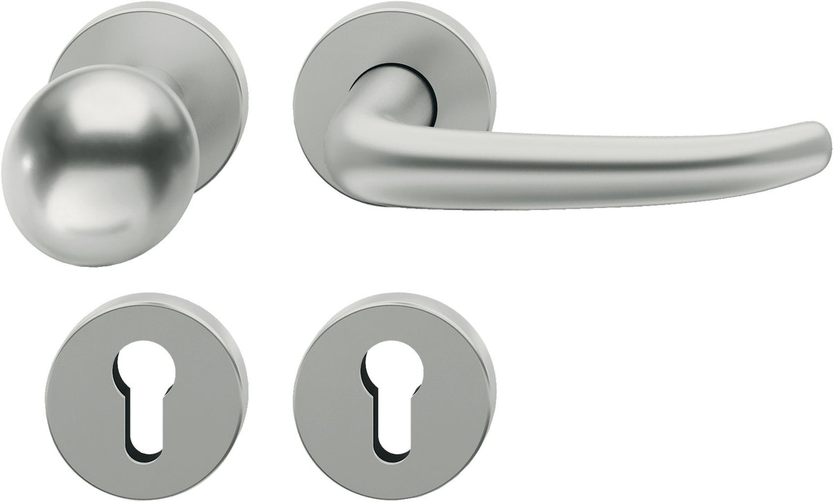 FSB Rosettengarnitur 12 1023 Alu naturfarbig U-Form DIN L/R Drückergarnitur mit Knopf