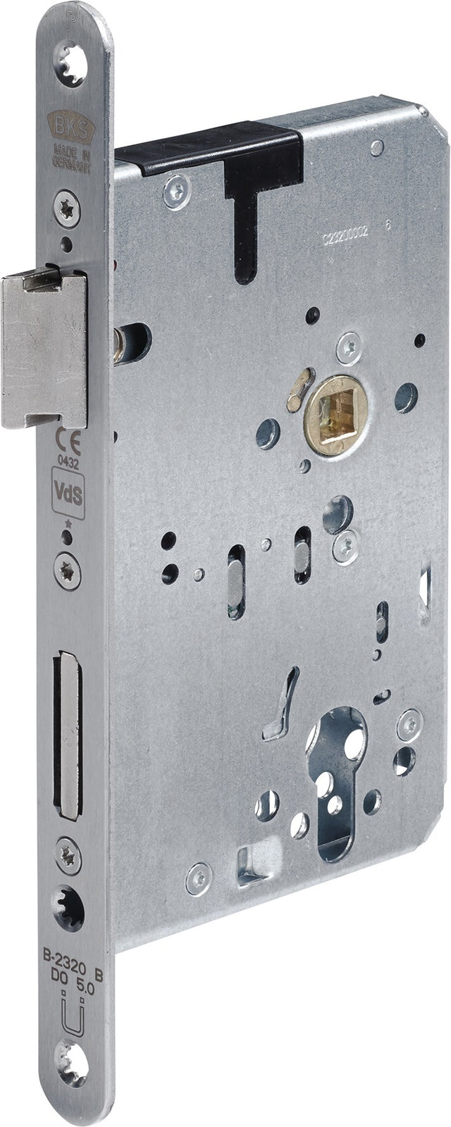 BKS Panik-Einsteckschloss 2320 Funktion B, DIN links, Edelstahl, 20/65/72/9 mm – für Holz- und Stahltüren
