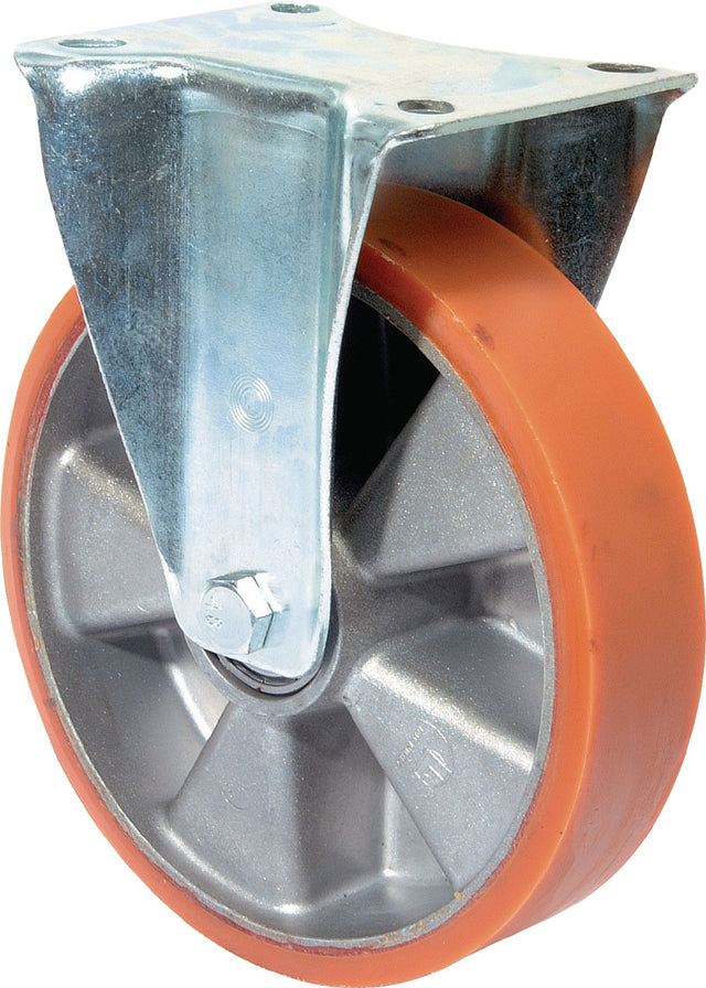 BS ROLLEN Bockrolle 100 mm 200 kg Guß-Polyurethanrad mit Alu-Radkörper und Anschraubplatte