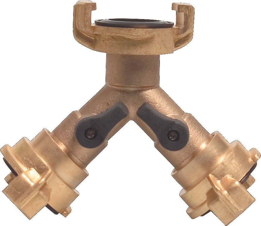 PROFEC Y-Stück Schnellkupplung Messing mit Hahnabsperrung, Schlauchgröße 9,5-38 mm