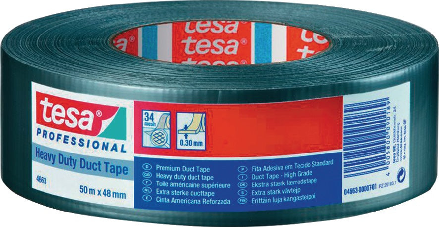 tesa Gewebeband duct tape 4663 silber 50 m x 48 mm – reißfest & wasserabweisend