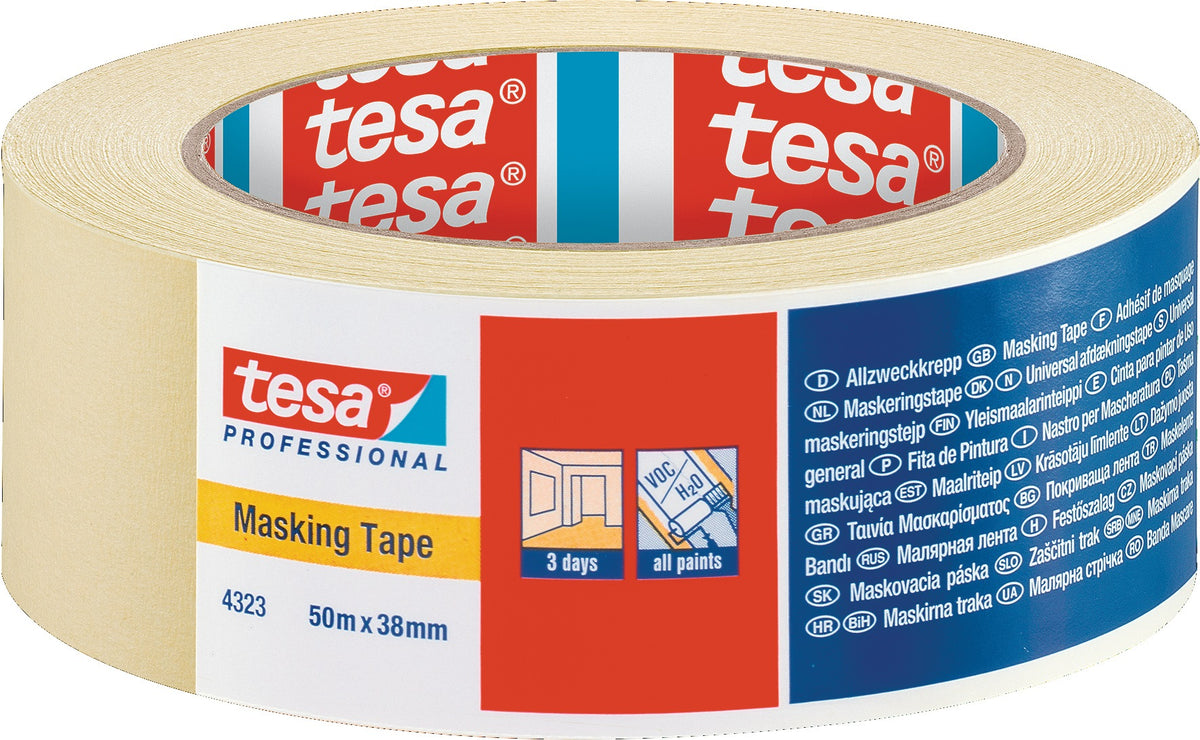 tesa Kreppband 4323 leicht gekreppt hellbeige 50m x 19mm – 16 Rollen