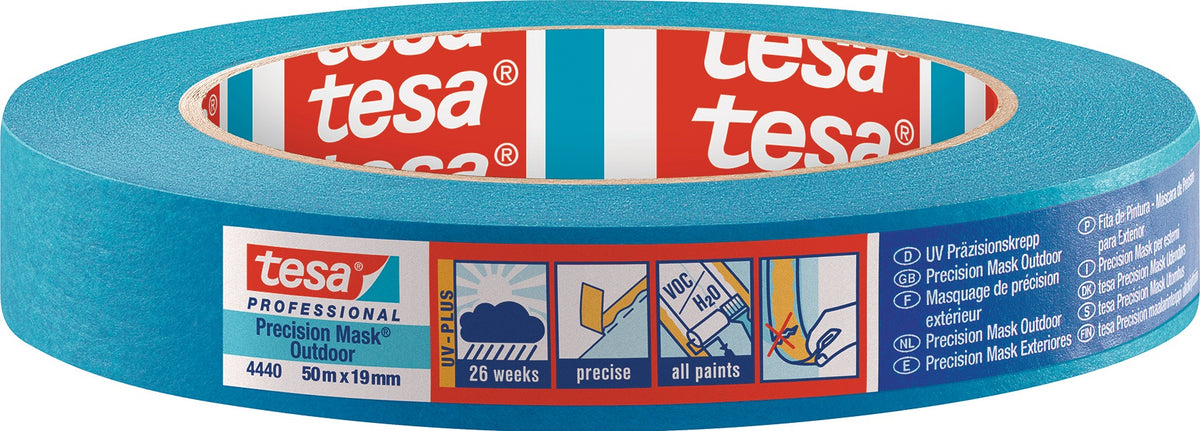 tesa Präzisionskrepp 4440 Außen UV PLUS blau 19mm x 50m – 8 Rollen