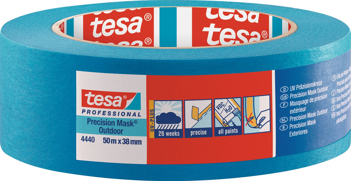 tesa Präzisionskrepp 4440 Außen UV PLUS blau 19mm x 50m – 8 Rollen