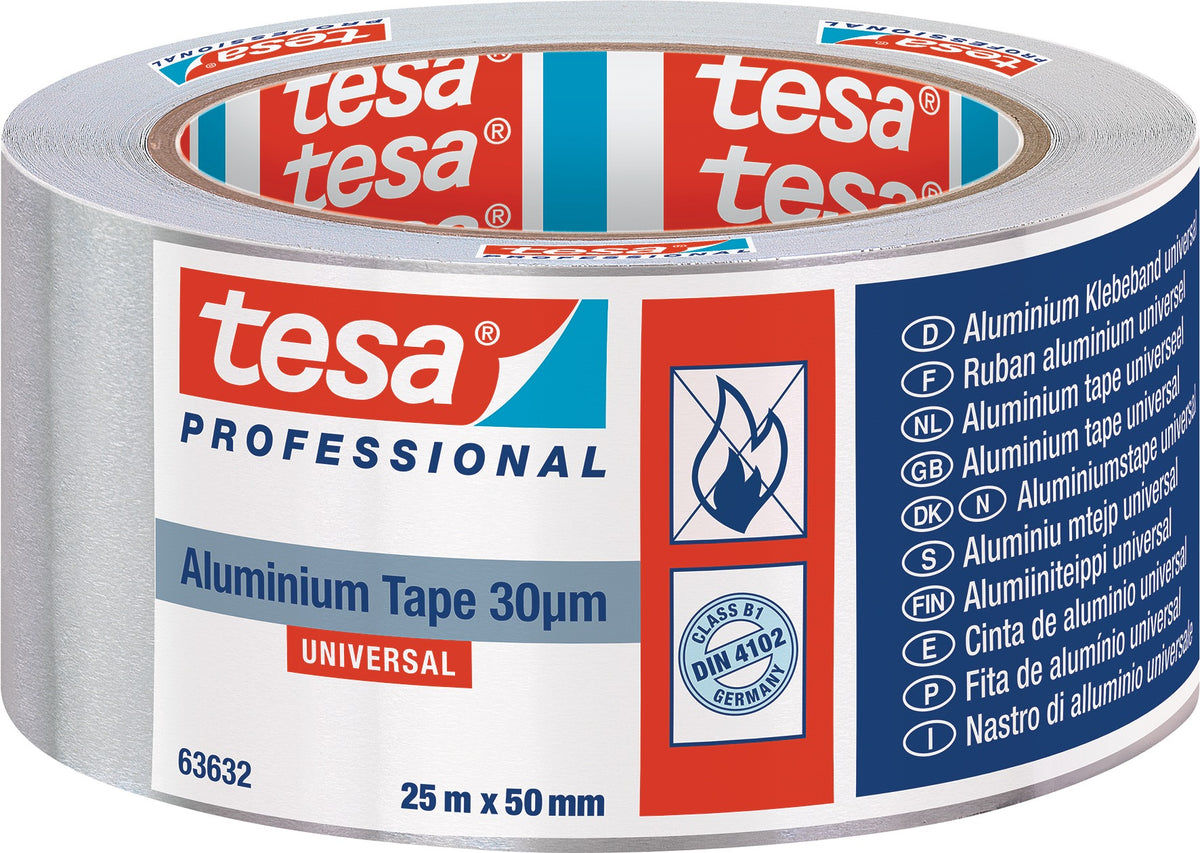 tesa Aluminiumklebeband Universal 63632 mit Liner, 50 mm x 25 m, 6 Rollen