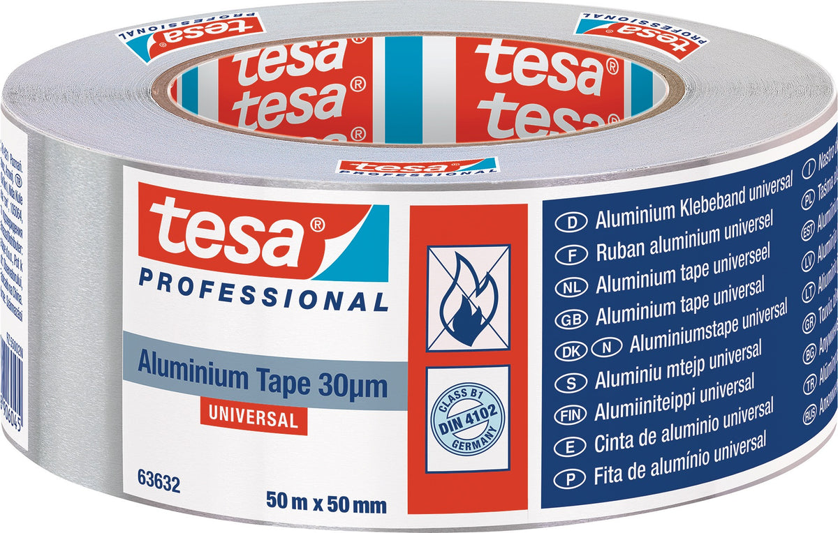 tesa Aluminiumklebeband Universal 63632 mit Liner, 50 mm x 25 m, 6 Rollen